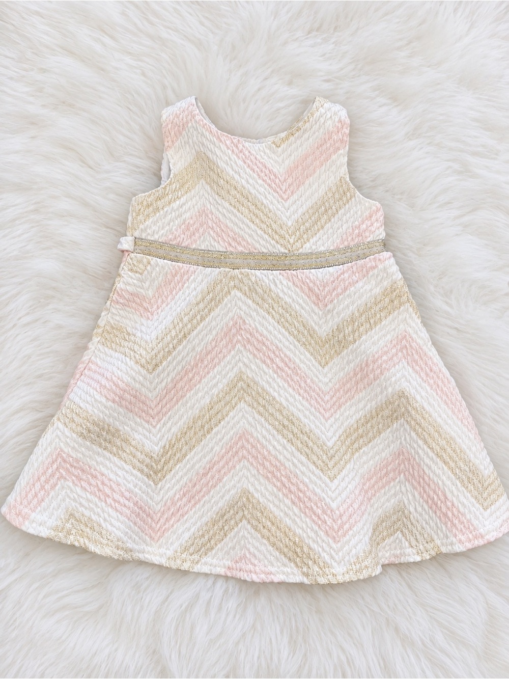 Youngland Pink, White & Gold Chevron Fit-and-Flare Dress